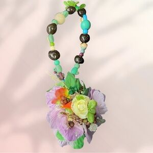 Handmade Beaded lei perfect for review mirror - Pastel Greens & Purples